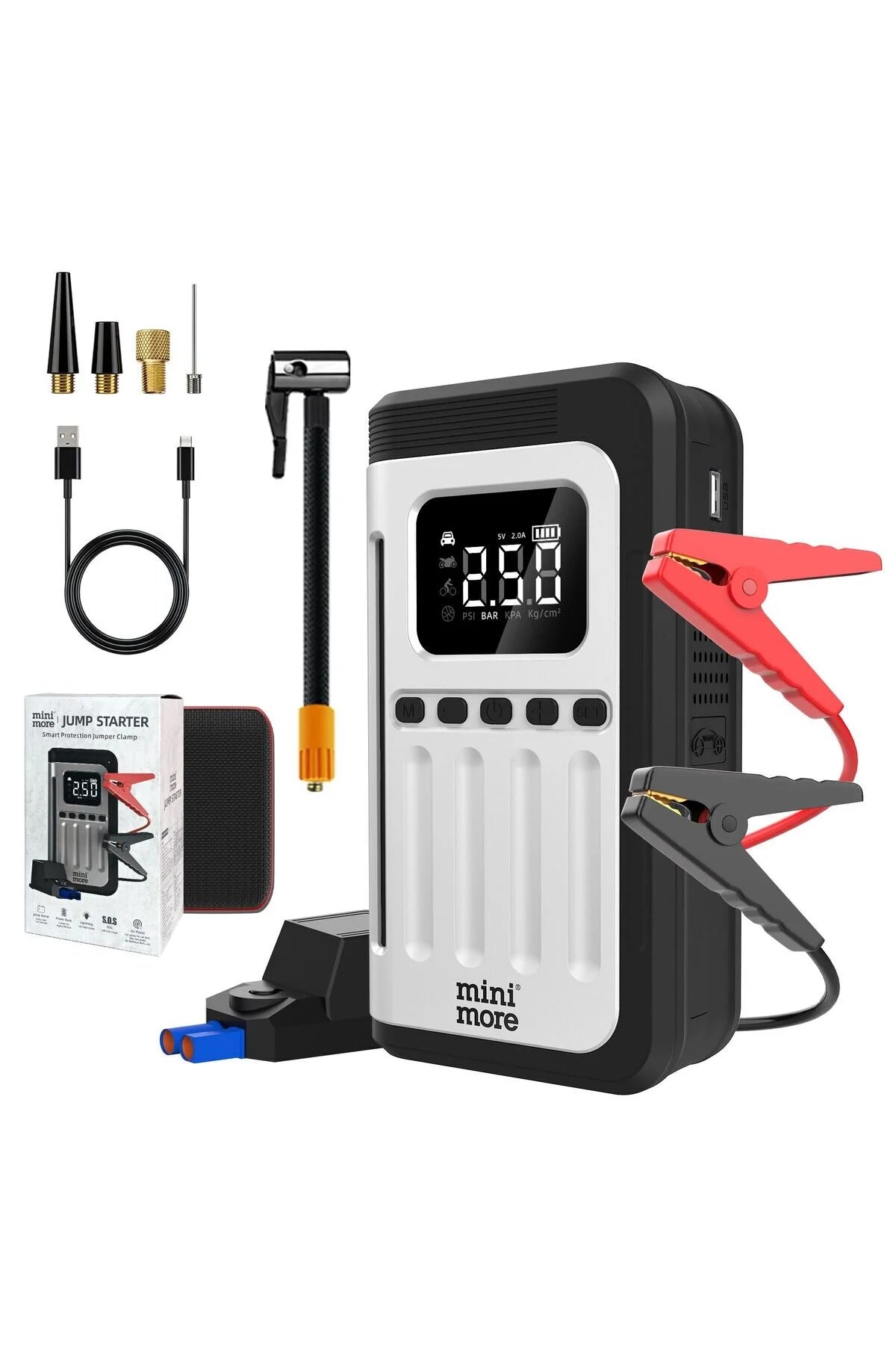 Jump Starter 12000mAh | Akü Takviye, Powerbank, LED Işık, Hava Kompresörü