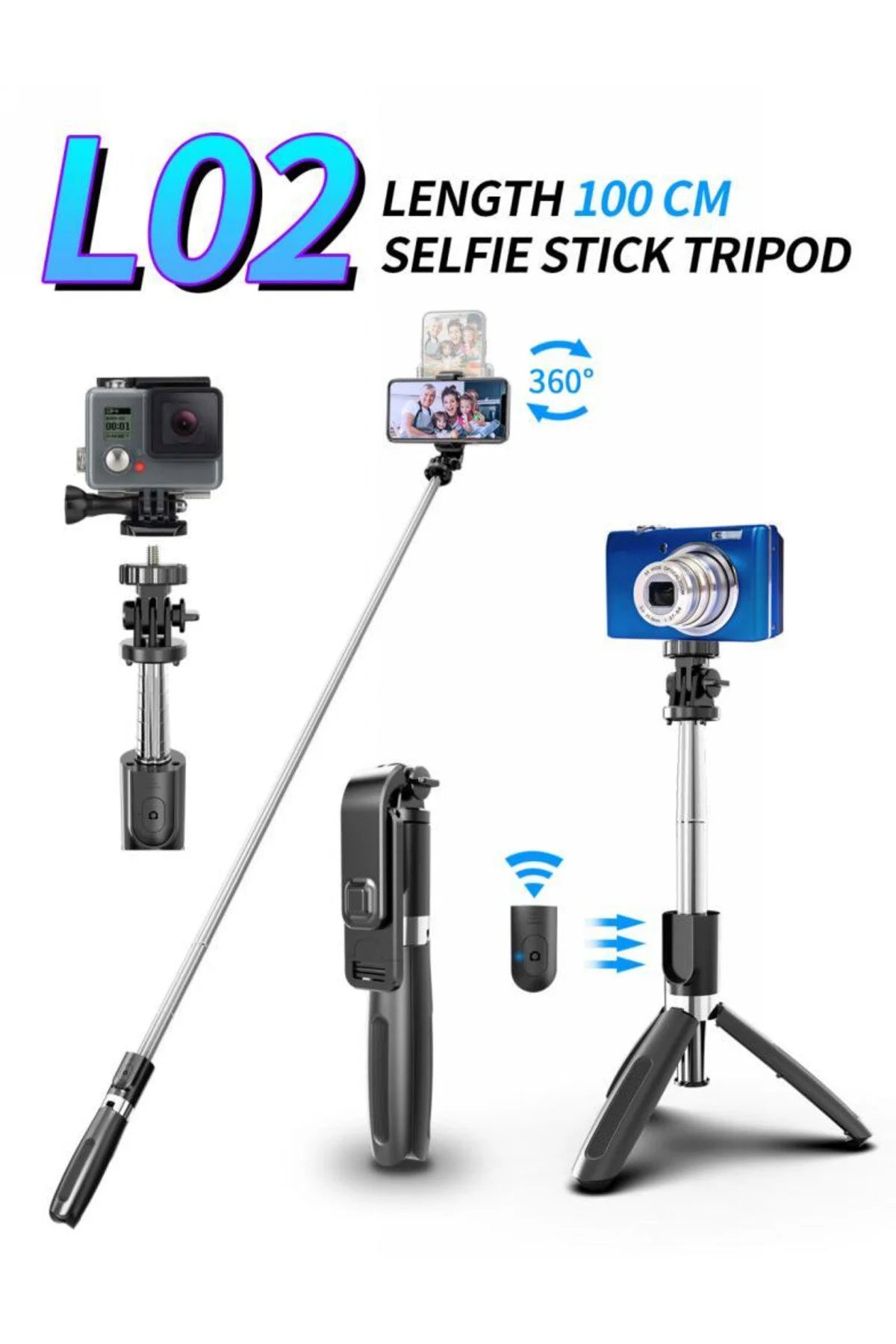 Tripod L02 4 In 1 Bluetooth Kumandalı Tripod Selfie Çubuğu