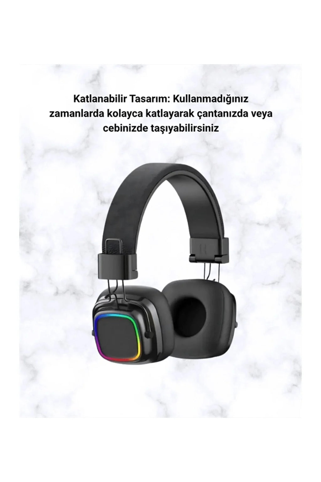 Bluetooth 5.3 Rainbow Işıklı Kulak Üstü Kablosuz Kulaklık