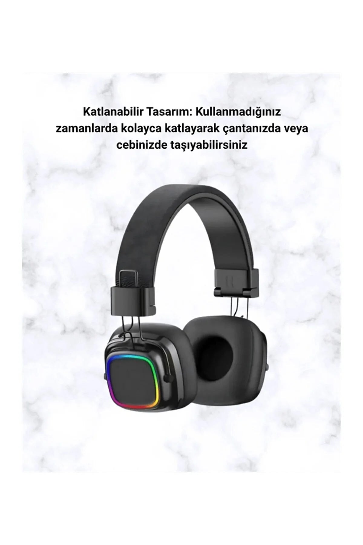 Bluetooth 5.3 Rainbow Işıklı Kulak Üstü Kablosuz Kulaklık