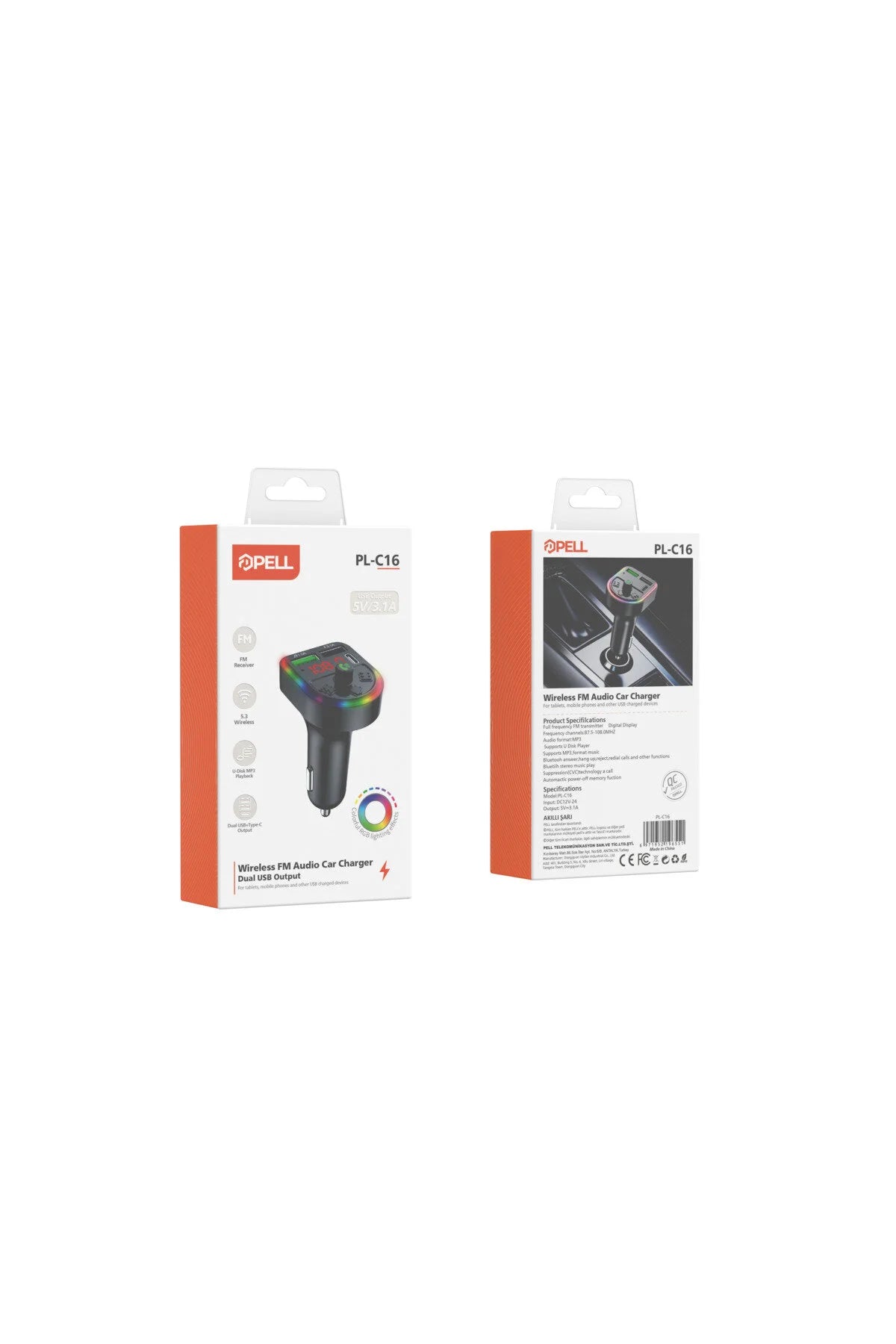 PL-C16 Bluetooth Araç Kiti Araç Fm Transmitter Şarj USB Type-C MP3 PD Çakmaklık Girişli