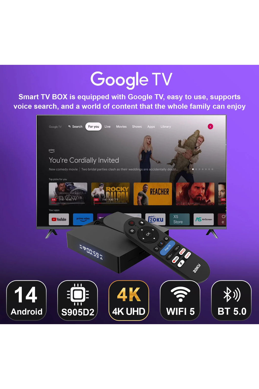 C8 Ultra HD 4K Android TV Box-Sesli Komut Kumandalı, Çift Wi-Fi & Bluetooth, 10K HDR Destekli