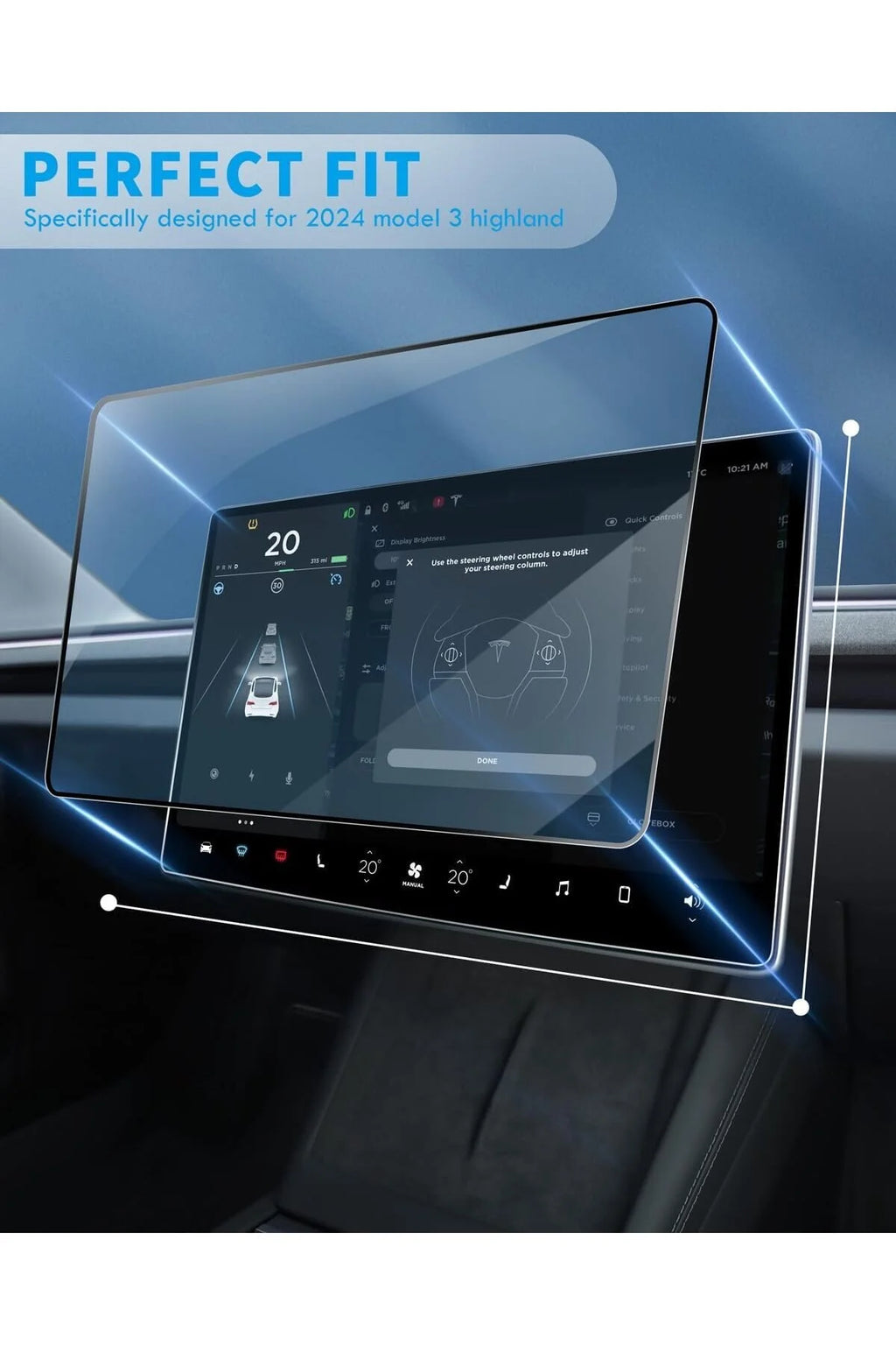 Tesla Model Y Juniper 2025 Parmak İzi Önleyici Sert Cam Ekran Koruyucu Ön ve Yolcu Ekranı İçin 2in1
