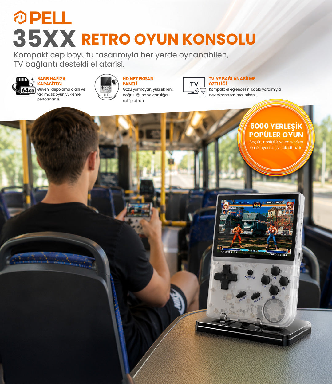 ANBERNIC RG35XX TV Uyumlu Retro El Oyun Konsolu