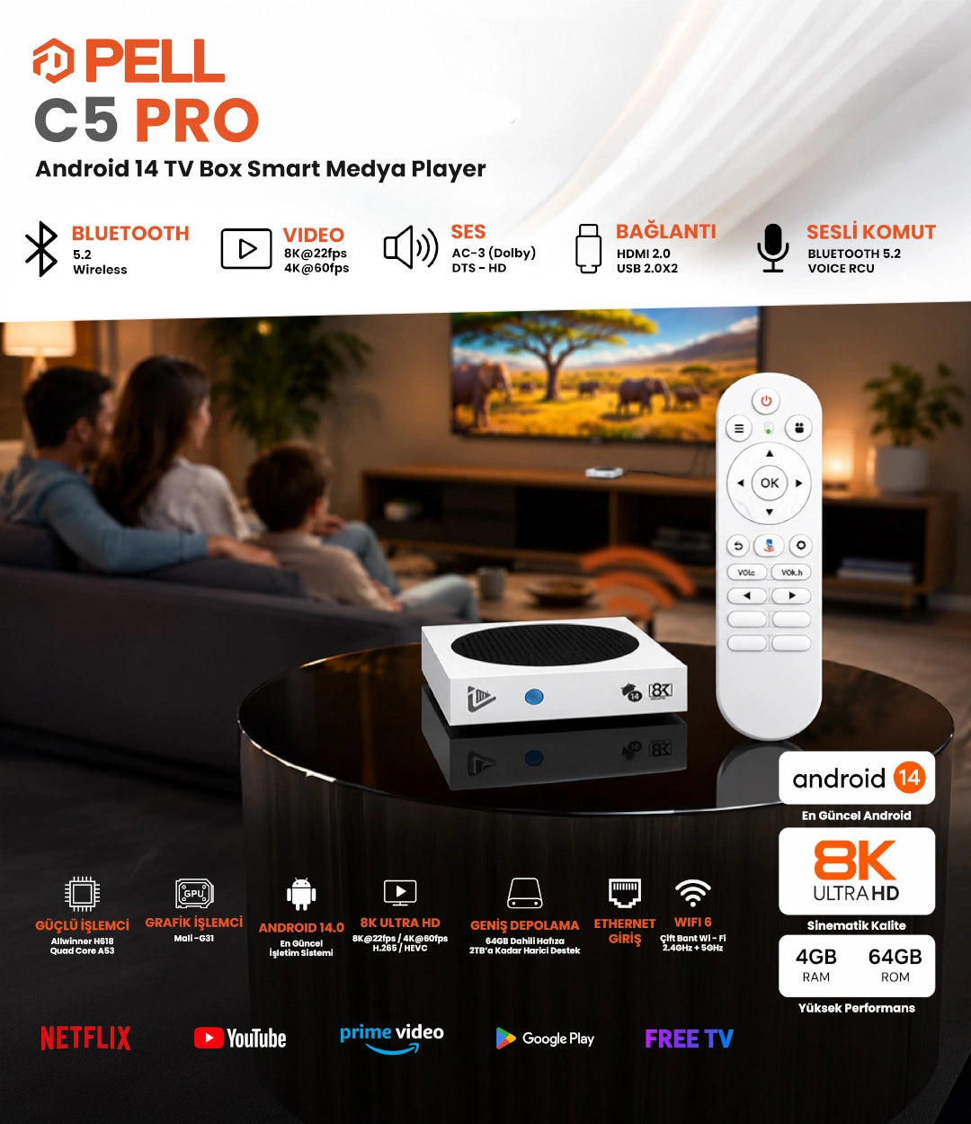 C5 PRO 8K Android 14 TV Box 4GB 64GB