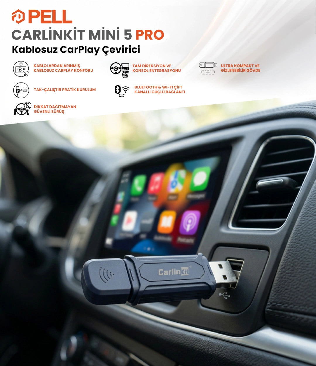 Carlinkit Mini 5 Pro Kablosuz CarPlay Çevirici Adaptör