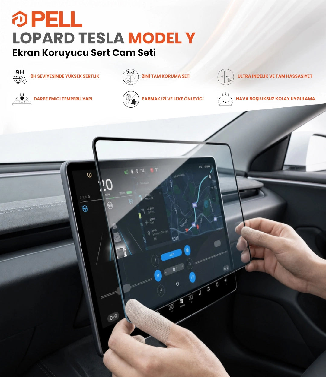 Lopard Tesla Model Y Juniper Ekran Koruyucu Sert Cam Seti