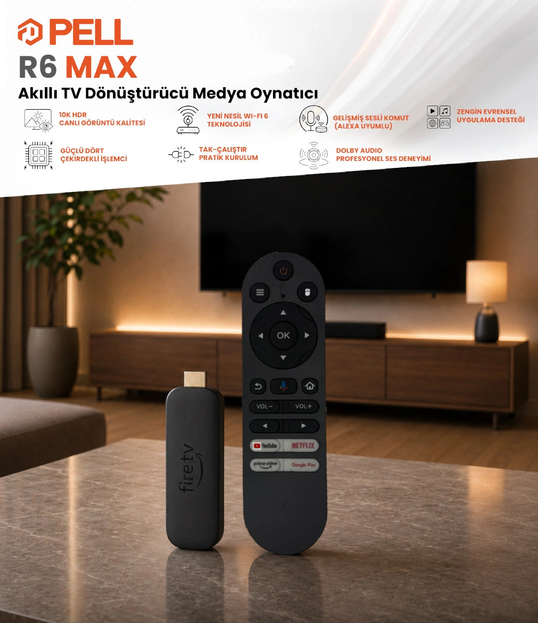 R6 Max Akıllı TV Dönüştürücü Medya Oynatıcı 10K HDR Destekli