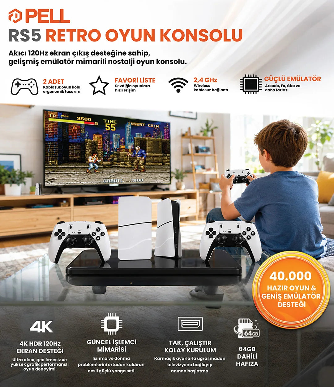 RS5 Oyun Konsolu 4K Ultra HD 2.4G Wireless