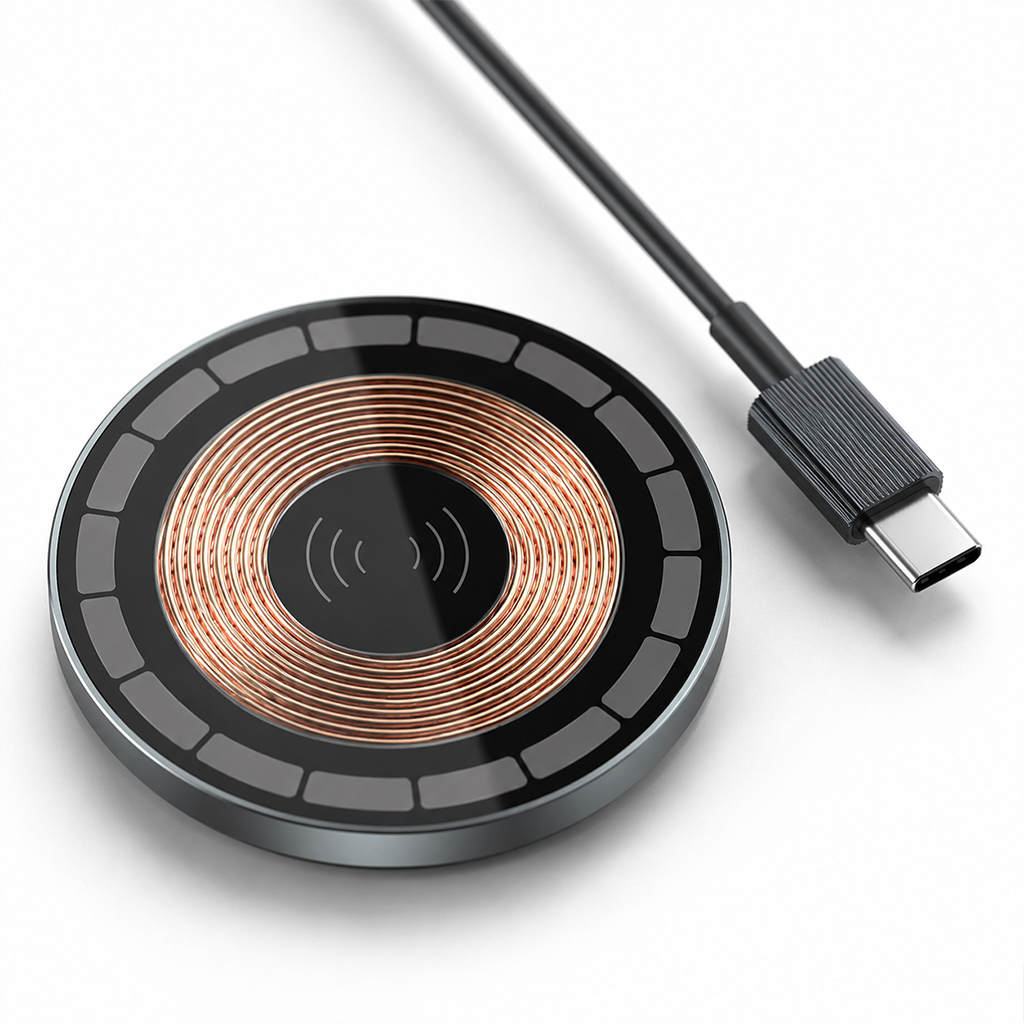 PL-W01 15W Manyetik Kablosuz Şarj Cihazı, Type-C Girişli Wireless Şarj Pedi