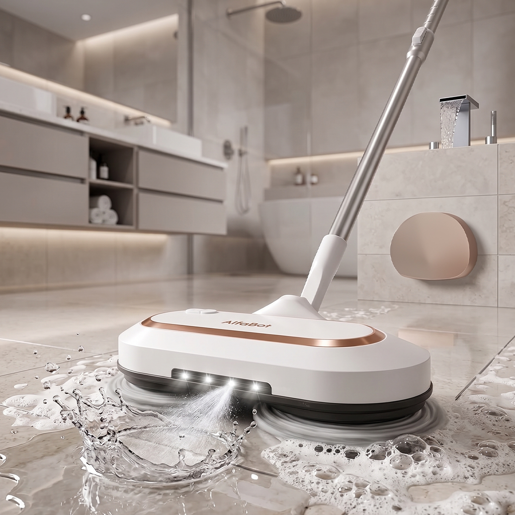 ALFABOT S2 Kablosuz Elektrikli Mop Paspas Çift Motorlu, Döner Başlıklı Silme ve Parlatma Cihazı