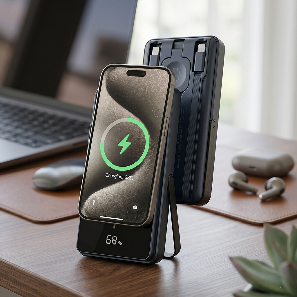 PL-F19 3'ü 1 Arada 10000 mAh Powerbank 22.5W, Kablosuz Dijital Ekranlı Hızlı Taşınabilir Şarj Cihazı
