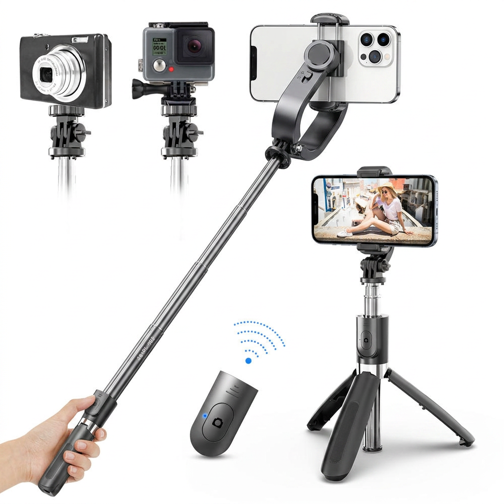 L02 Bluetooth Kumandalı Tripod Selfie Çubuğu 100cm, 4 In 1 Kablosuz Monopod