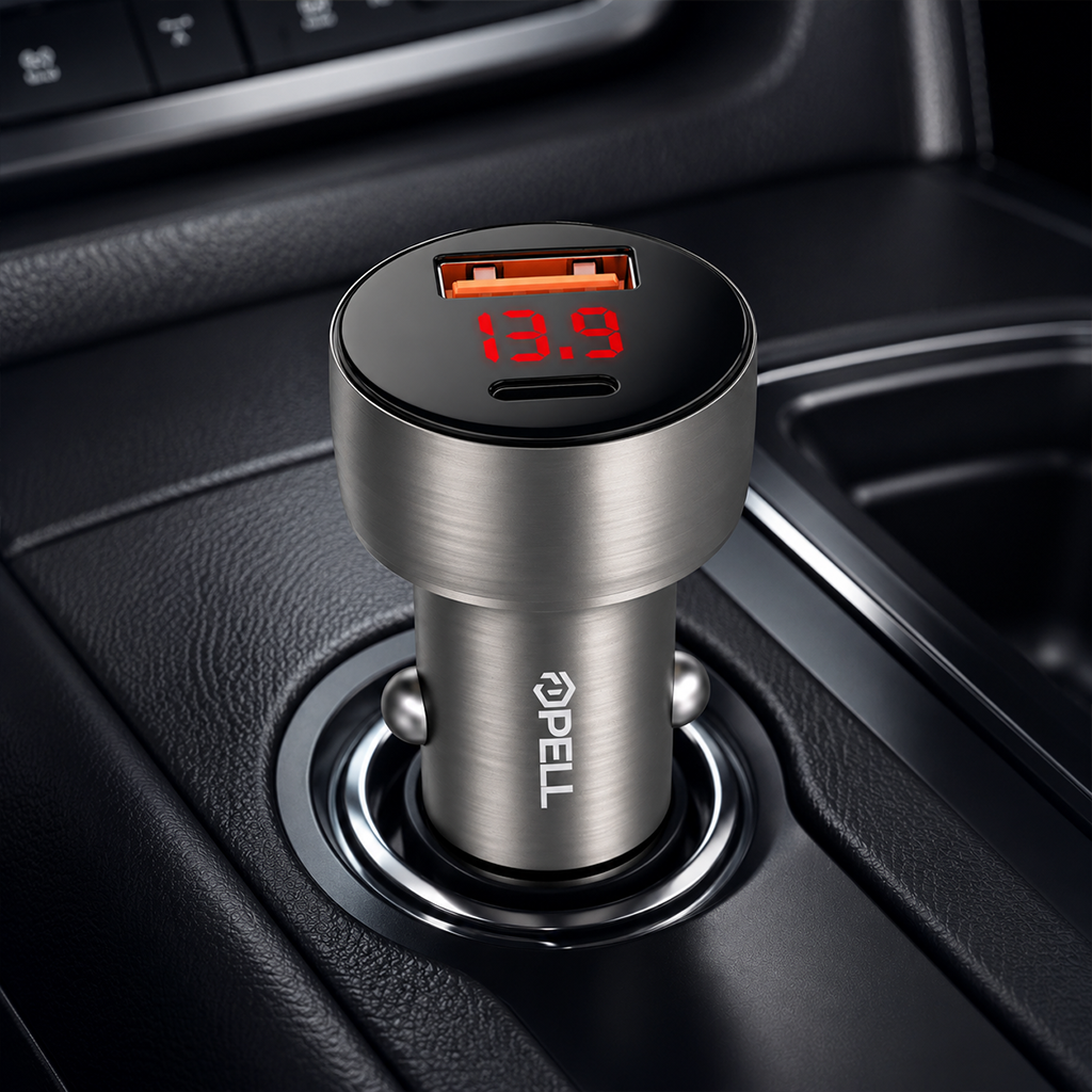 PL-C13 48W Turbo Araç İçi Şarj Cihazı, PD & QC 3.0 Çift Portlu Metal Hızlı Şarj Adaptörü