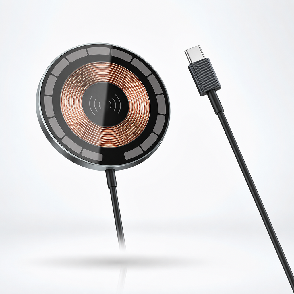 PL-W01 15W Manyetik Kablosuz Şarj Cihazı, Type-C Girişli Wireless Şarj Pedi