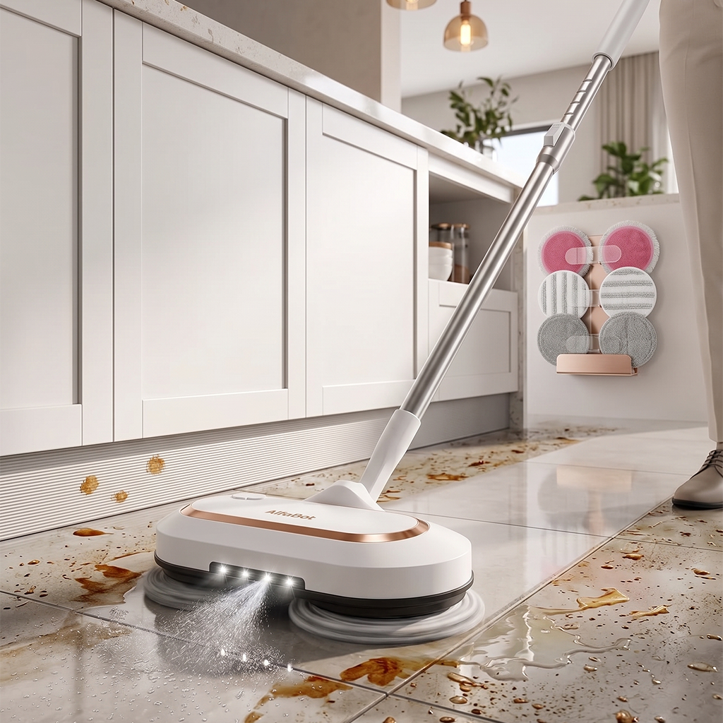 ALFABOT S2 Kablosuz Elektrikli Mop Paspas Çift Motorlu, Döner Başlıklı Silme ve Parlatma Cihazı