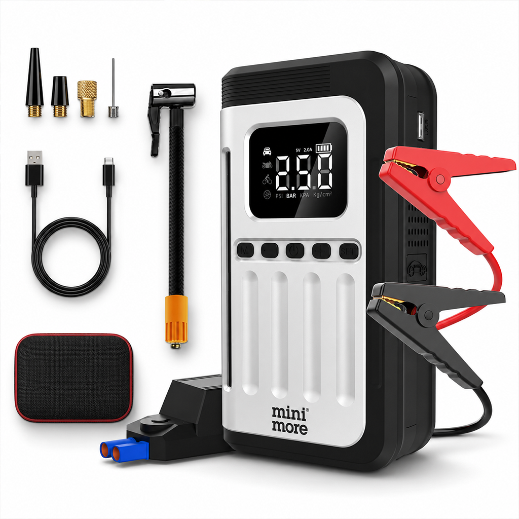 Mini More 12000mAh Jump Starter Akü Takviye Cihazı, 150 PSI Hava Kompresörlü Powerbank