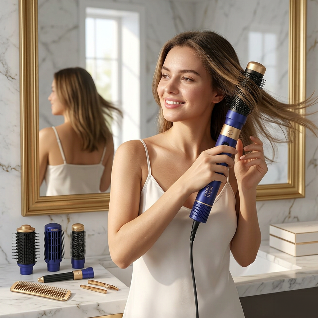 Mini More 6 In 1 Airstyler Hava Üflemeli Saç Şekillendirici Seti Coanda Etkili Saç Düzleştirici ve Maşa