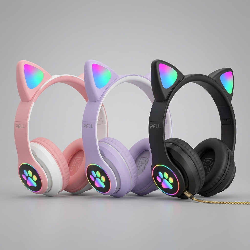 STN-28 Işıklı Bluetooth Kedi Kulaklığı, Kablosuz Kulak Üstü Oyuncu Kulaklığı
