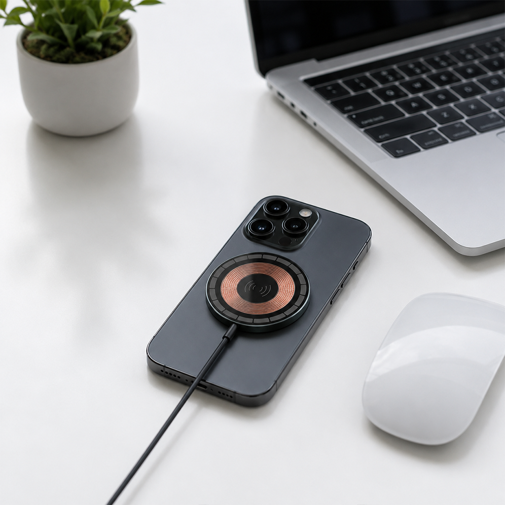 PL-W01 15W Manyetik Kablosuz Şarj Cihazı, Type-C Girişli Wireless Şarj Pedi