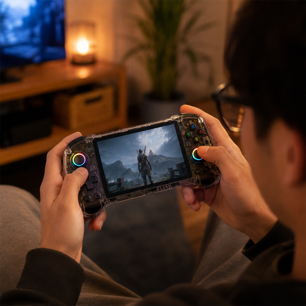 ANBERNIC RG557 Android Retro Handheld Oyun Konsolu 256GB, PS2 ve GameCube Destekli Taşınabilir Emülatör