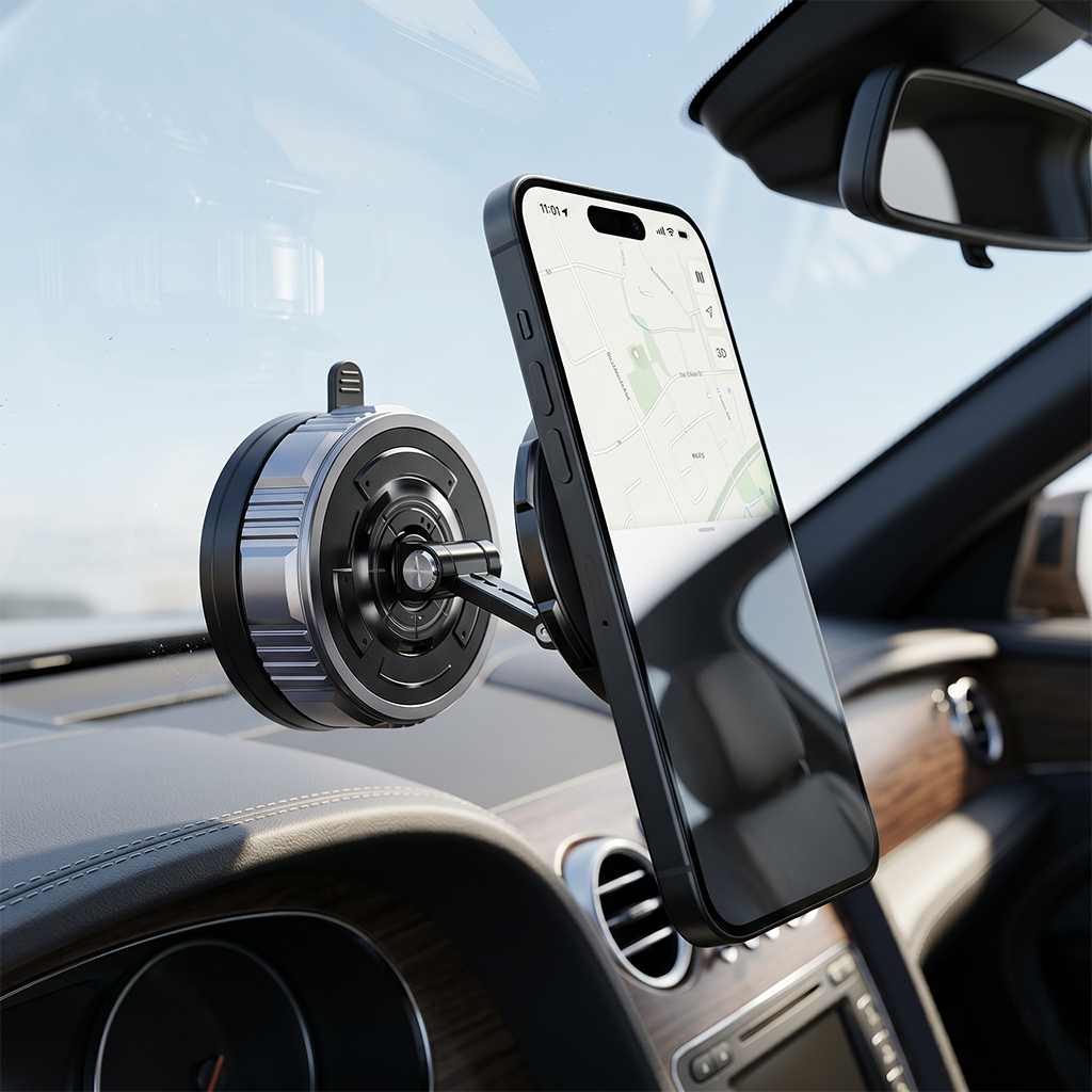 G188S Mekanik Vakumlu Manyetik Araç İçi Telefon Tutucu, 360° Dönebilen Alüminyum Tutacak
