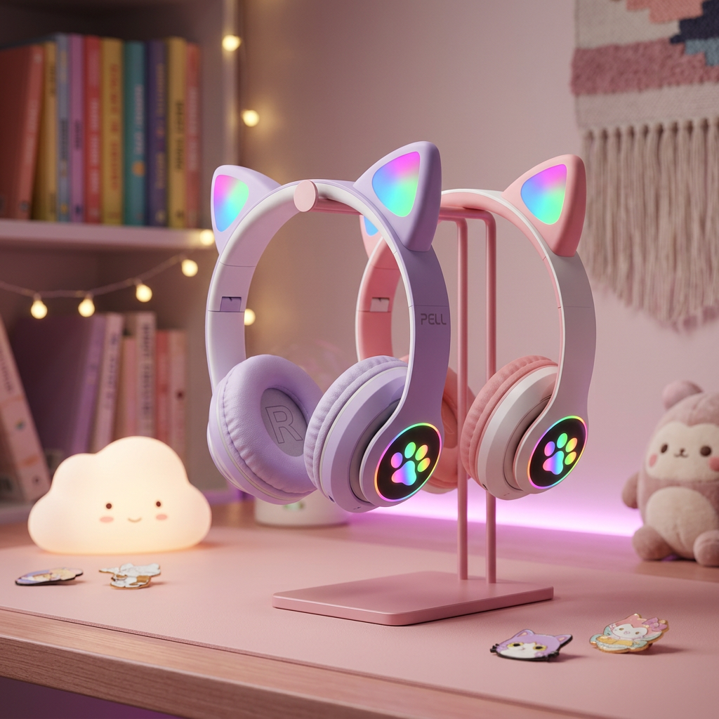 STN-28 Işıklı Bluetooth Kedi Kulaklığı, Kablosuz Kulak Üstü Oyuncu Kulaklığı