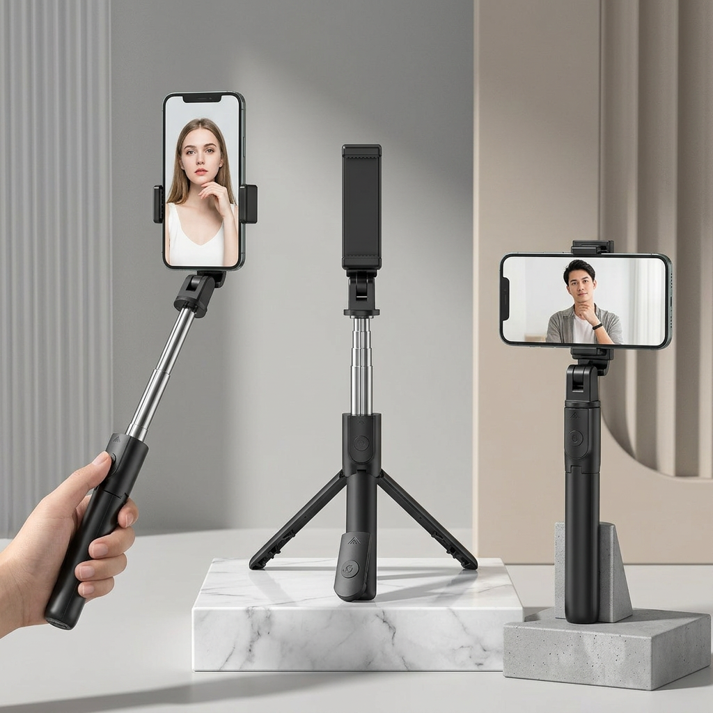 S05 Entegre Tripodlu ve Uzaktan Kumandalı Çok Fonksiyonlu Telefon Tutucu, Cold Shoe Destekli Taşınabilir Stand