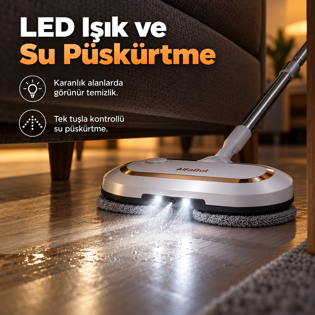 ALFABOT S2 Kablosuz Elektrikli Mop Paspas Çift Motorlu, Döner Başlıklı Silme ve Parlatma Cihazı