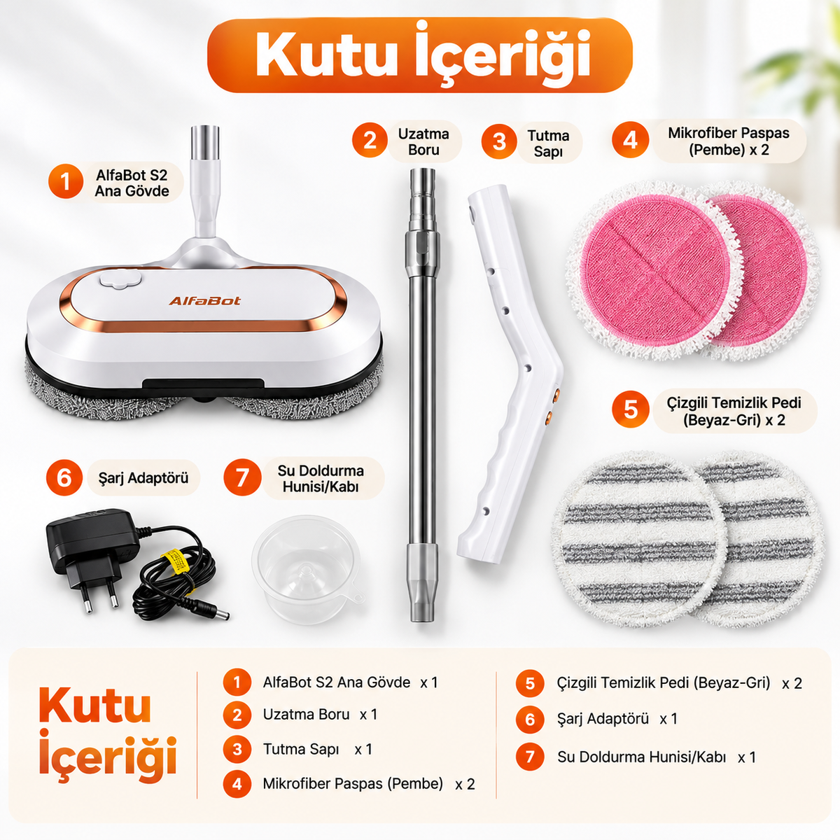 ALFABOT S2 Kablosuz Elektrikli Mop Paspas Çift Motorlu, Döner Başlıklı Silme ve Parlatma Cihazı