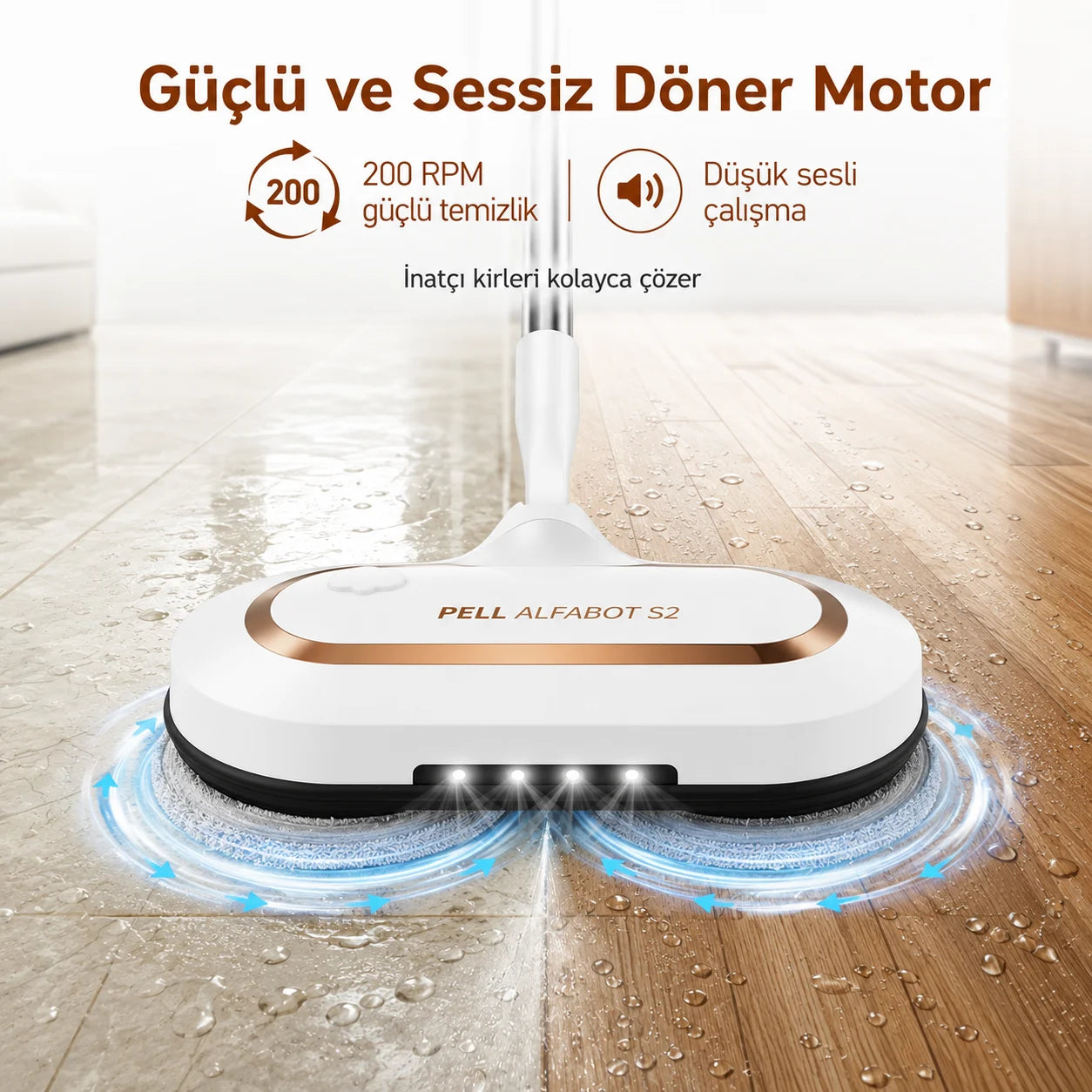 ALFABOT S2 Kablosuz Elektrikli Mop Paspas Çift Motorlu, Döner Başlıklı Silme ve Parlatma Cihazı