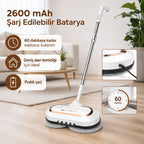 ALFABOT S2 Kablosuz Elektrikli Mop Paspas Çift Motorlu, Döner Başlıklı Silme ve Parlatma Cihazı