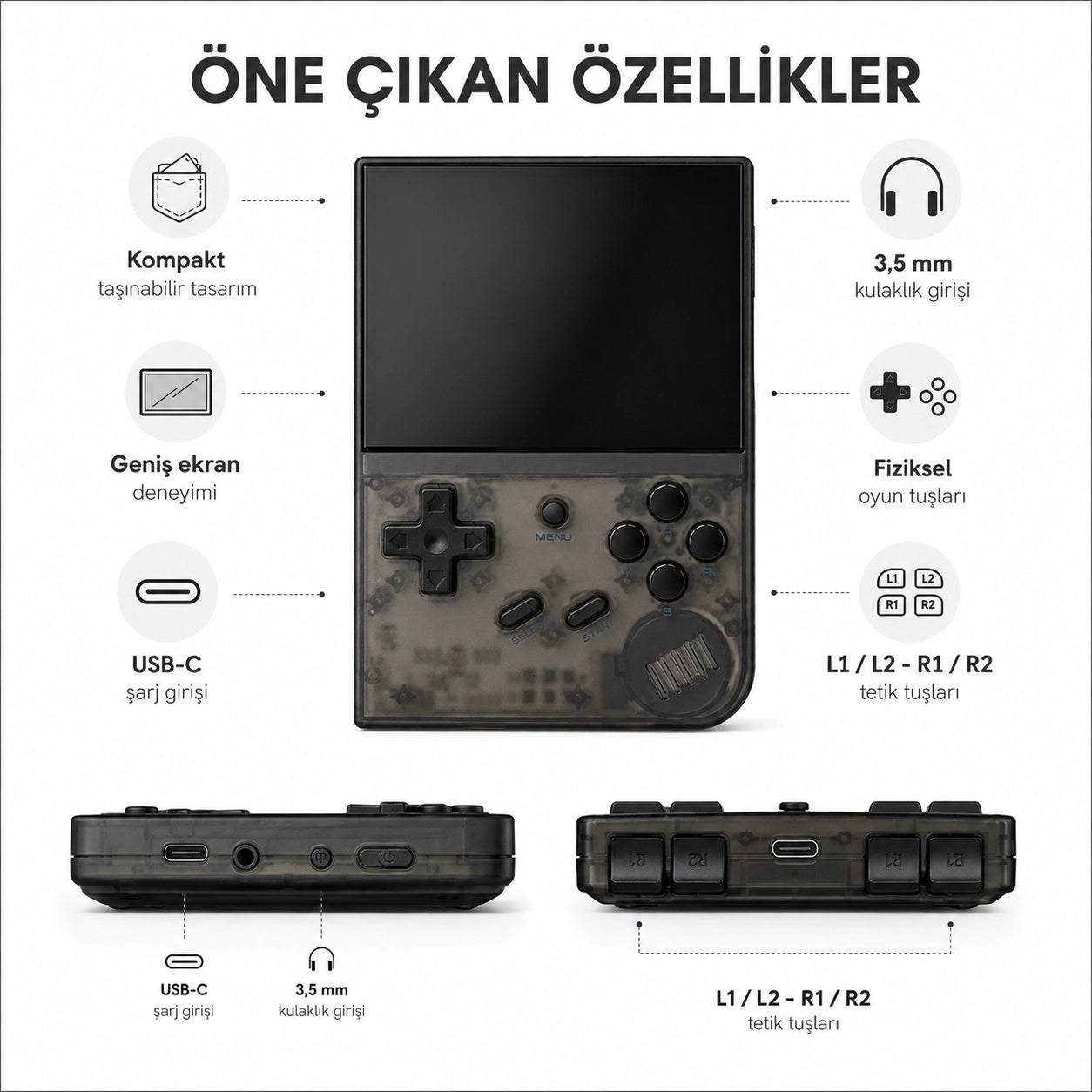 ANBERNIC RG35XX TV Uyumlu Retro El Oyun Konsolu, 3.5 İnç IPS Ekran HDMI Taşınabilir Emülatör