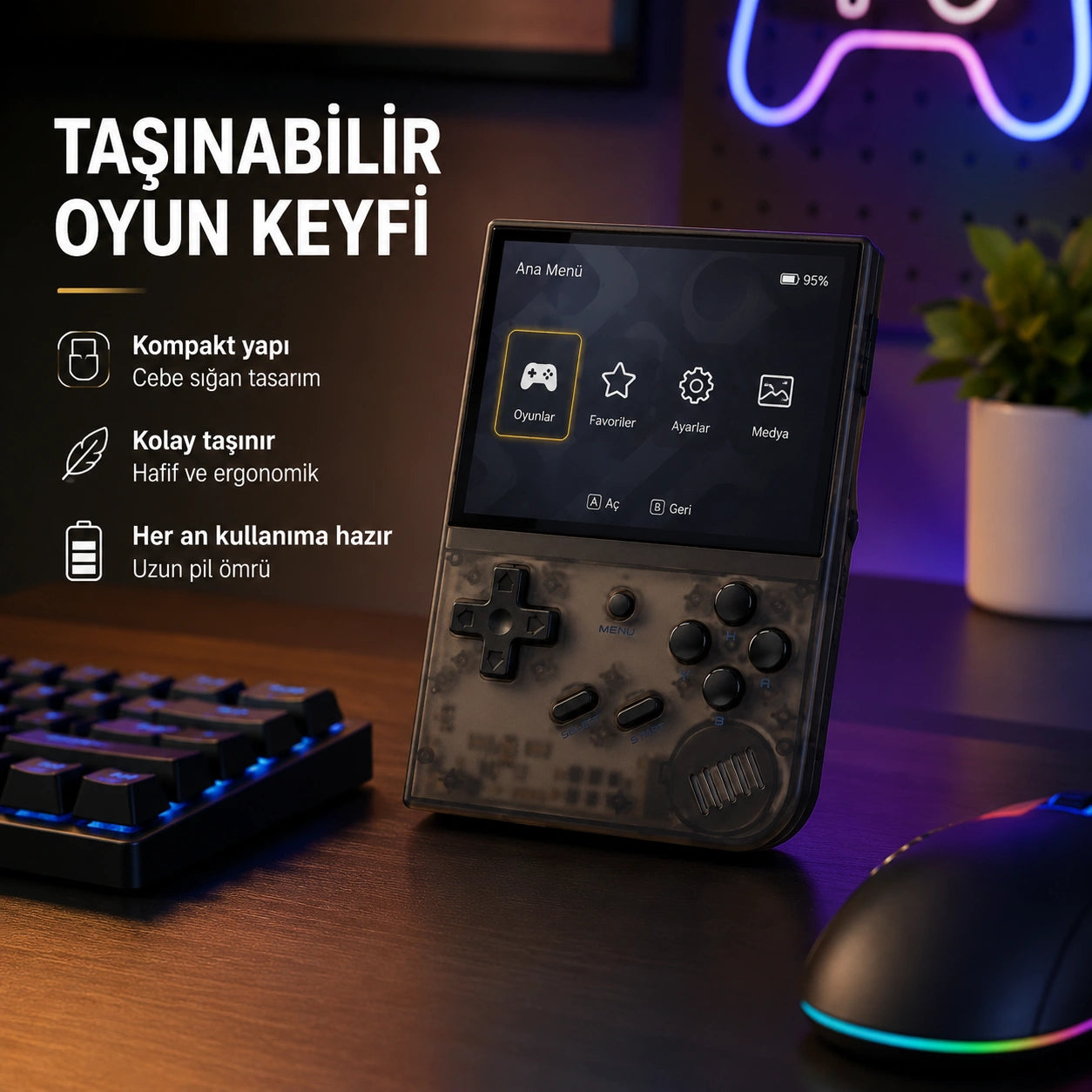 ANBERNIC RG35XX TV Uyumlu Retro El Oyun Konsolu, 3.5 İnç IPS Ekran HDMI Taşınabilir Emülatör