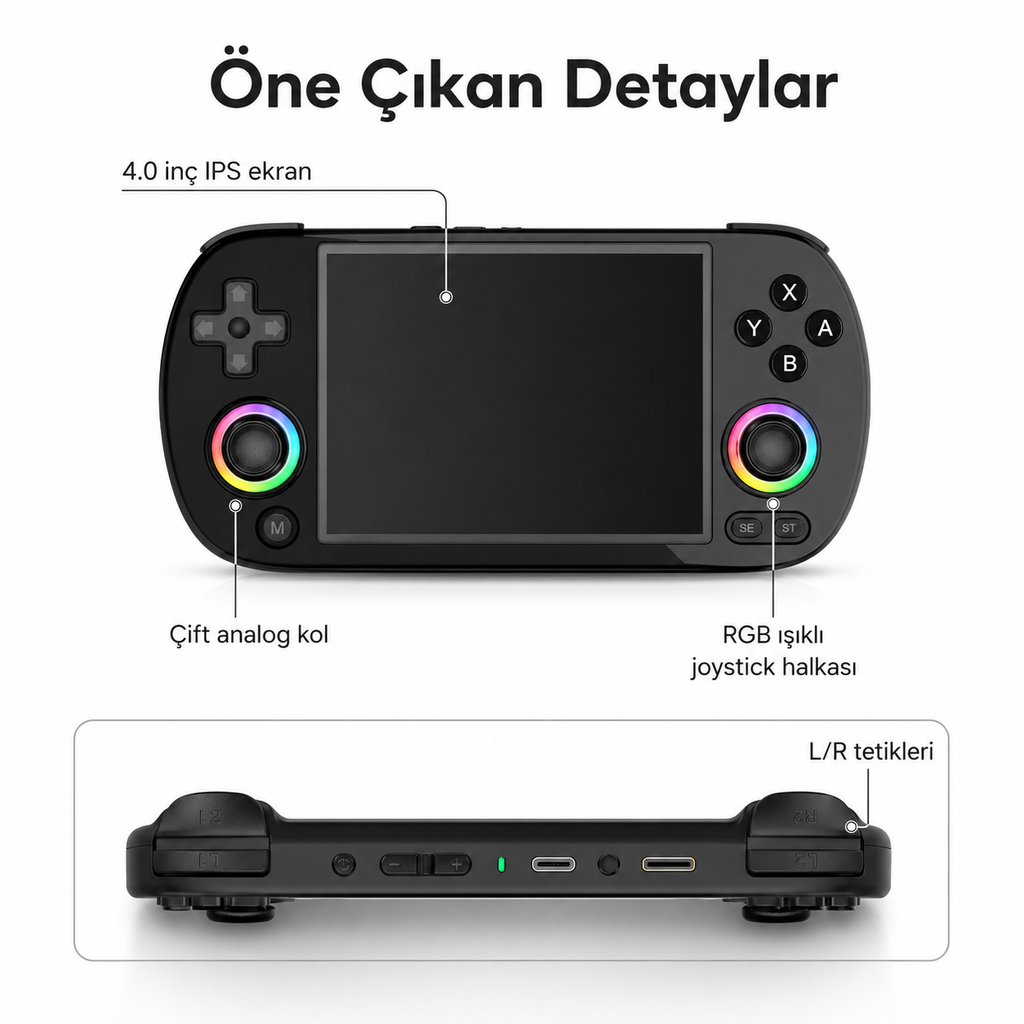 ANBERNIC RG40XX H Retro El Oyun Konsolu 4.0 inç IPS Ekran, Taşınabilir Retro Atari Konsolu
