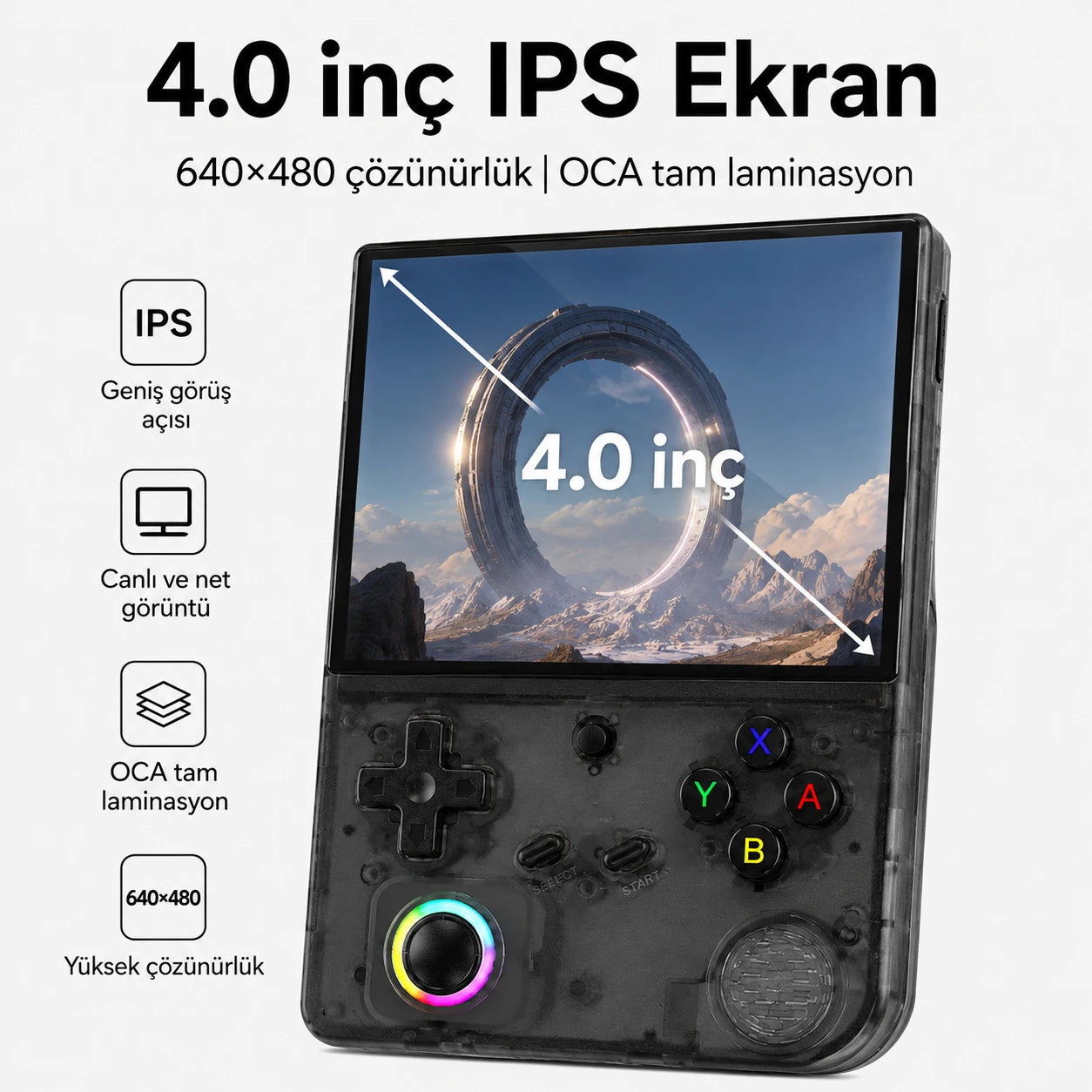 ANBERNIC RG 40XXV Taşınabilir El Oyun Konsolu, 4.0 inç IPS Ekran, Retro Game Boy PSP Oyun Konsolu