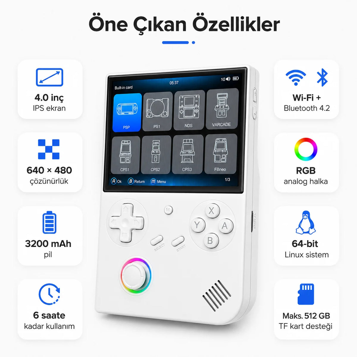 ANBERNIC RG 40XXV Taşınabilir El Oyun Konsolu, 4.0 inç IPS Ekran, Retro Game Boy PSP Oyun Konsolu