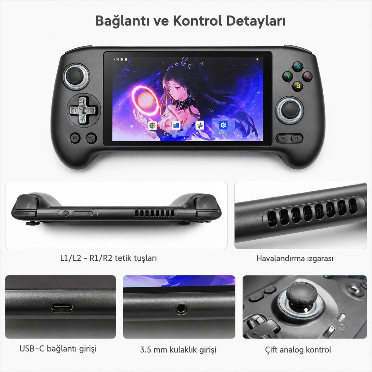 ANBERNIC RG556 Retro El Oyun Konsolu 5.48 inç AMOLED Ekran, Kablosuz Taşınabilir Oyun Cihazı