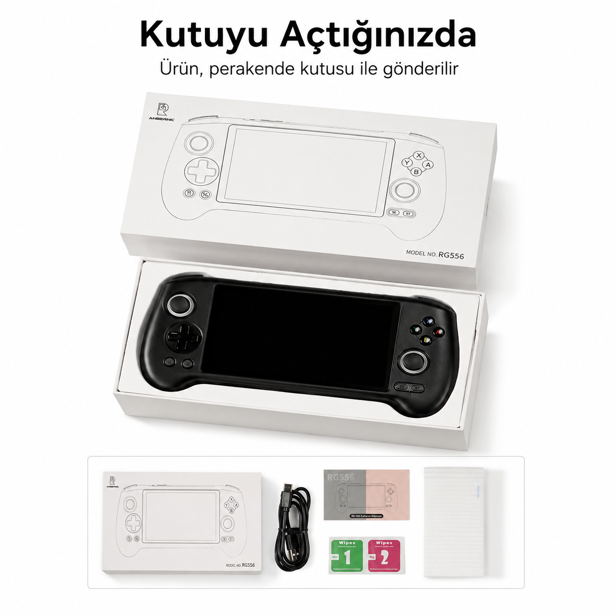 ANBERNIC RG556 Retro El Oyun Konsolu 5.48 inç AMOLED Ekran, Kablosuz Taşınabilir Oyun Cihazı