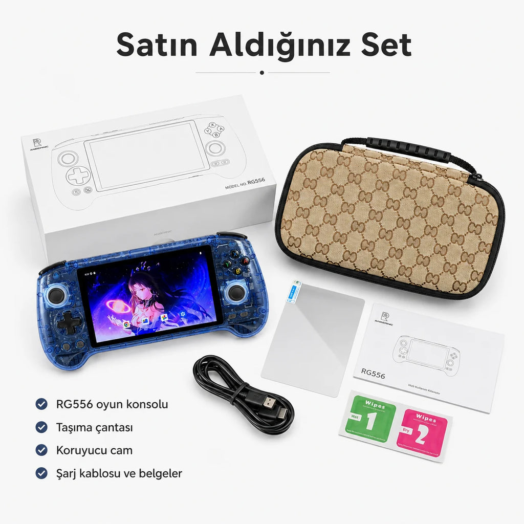 ANBERNIC RG556 Retro El Oyun Konsolu 5.48 inç AMOLED Ekran, Kablosuz Taşınabilir Oyun Cihazı