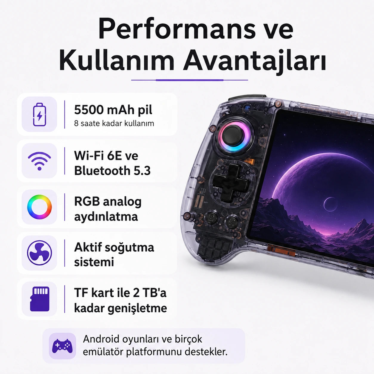 Anbernic RG557 Android El Konsolu 12GB RAM 256GB, Retro Taşınabilir Oyun Konsolu