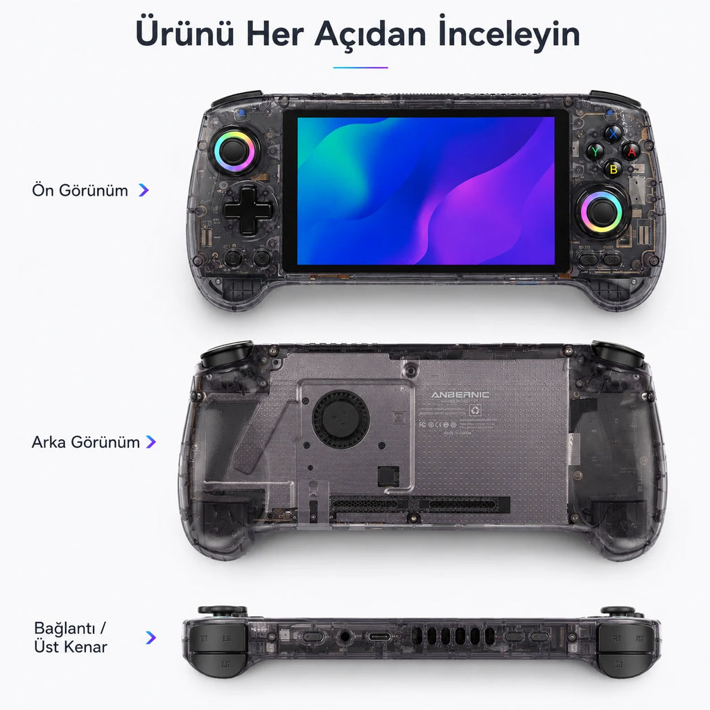 Anbernic RG557 Android El Konsolu 8GB RAM 128GB, Retro Taşınabilir Oyun Konsolu