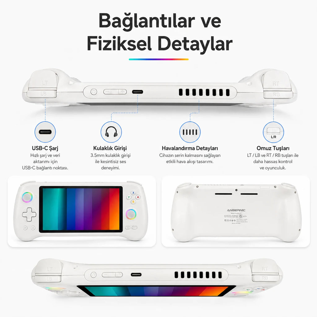 Anbernic RG557 Android El Konsolu 8GB RAM 128GB, Retro Taşınabilir Oyun Konsolu