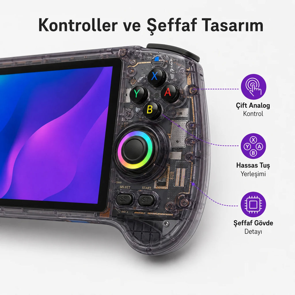Anbernic RG557 Android El Konsolu 8GB RAM 128GB, Retro Taşınabilir Oyun Konsolu