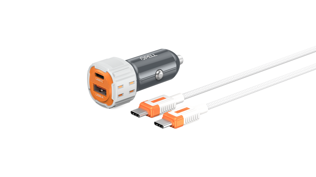 PL-C15 38W Çift Çıkışlı PD PPS Hızlı Araç Şarj Cihazı, Type-C Kablo Setli Çakmaklık Şarj Adaptörü