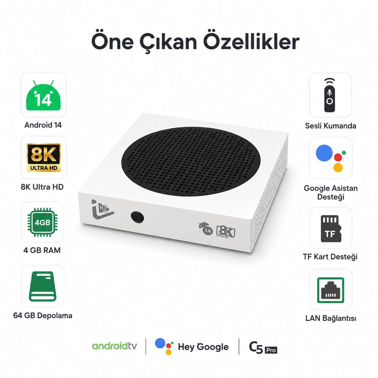 C5 PRO 8K Android 14 TV Box 4GB 64GB, Wi-Fi 6 Smart Media Player