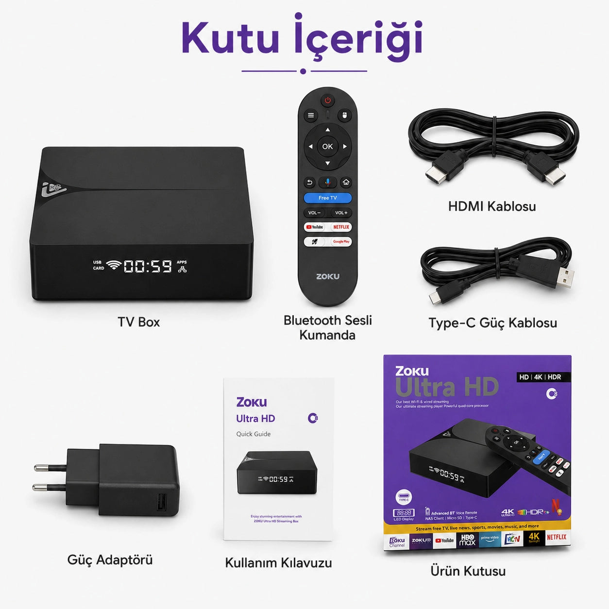 C8 Android TV Box Ultra HD 4K, 10K HDR Destekli Akıllı Media Player