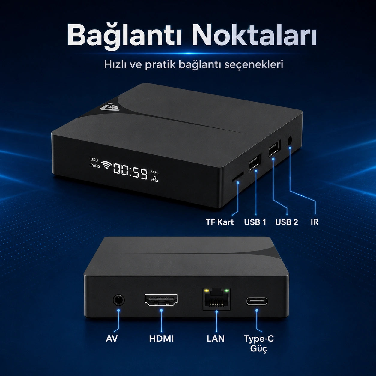 C8 Android TV Box Ultra HD 4K, 10K HDR Destekli Akıllı Media Player