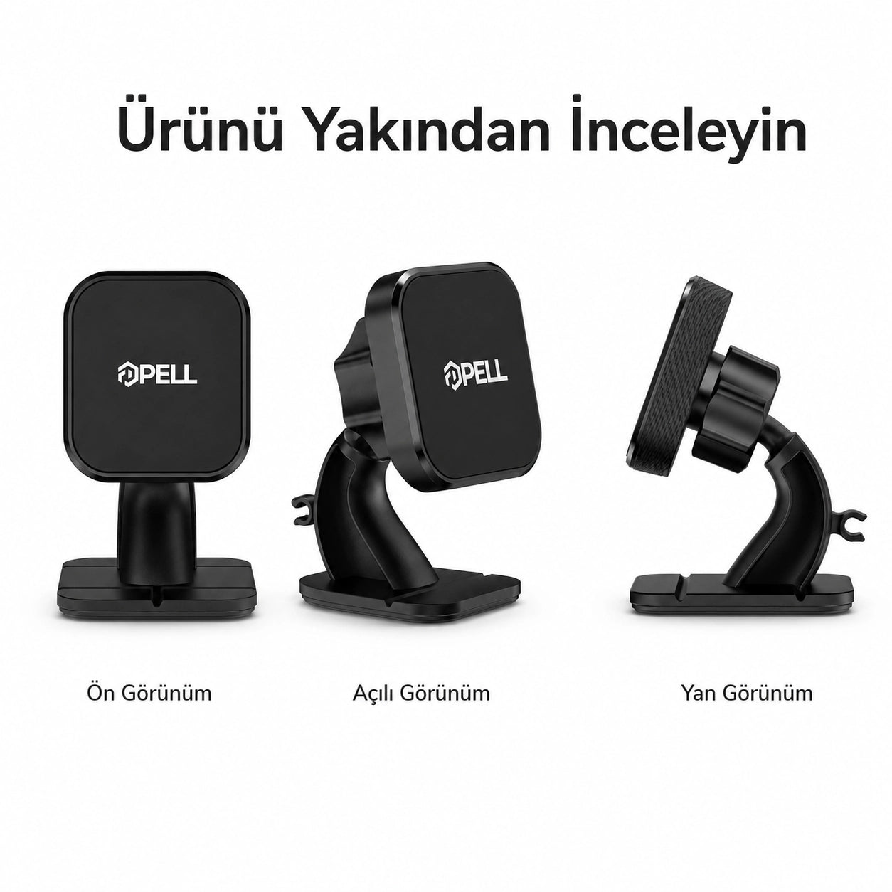 CH-H4 Vantuzlu Manyetik Araç İçi Telefon Tutucu, 360° Dönebilen Kablo Klipsli Torpido ve Cam Standı