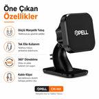 CH-H4 Vantuzlu Manyetik Araç İçi Telefon Tutucu, 360° Dönebilen Kablo Klipsli Torpido ve Cam Standı
